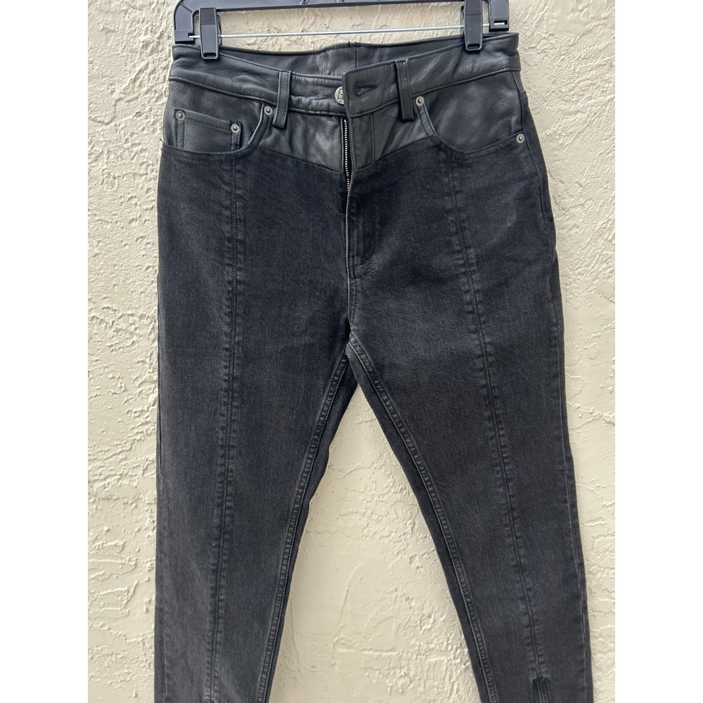 Ksubi Black Denim Leather Yoke Paneled Zip Jeans  Royalty Heroism Streets 28